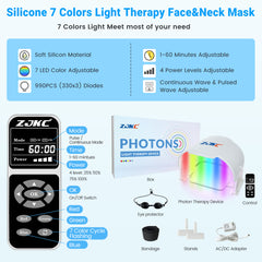 ZJKC Red Light Therapy for Neck and Face,7 Color Near Infrared Led Facial Mask Device for Back & Body,Light Therapy LED Face Mask SPA Equipment,Beauty Equipment for Skin Care at Home